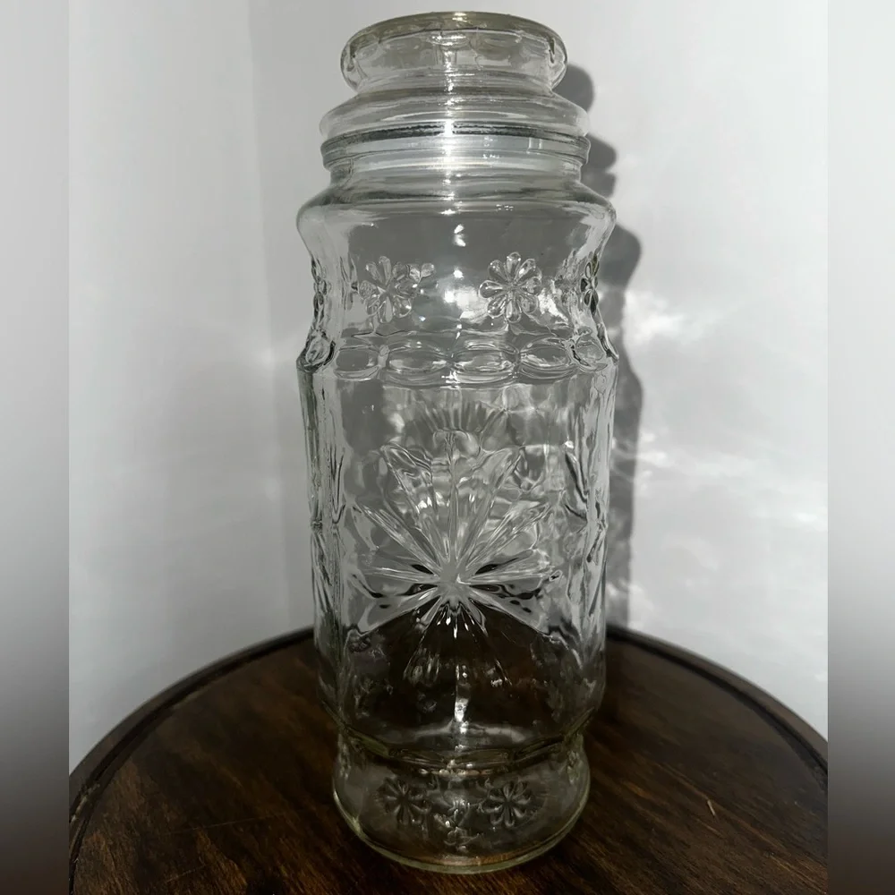 Vintage Planters Mr. Peanut Streamline Glass Jar - Sunburst Flower Pattern
